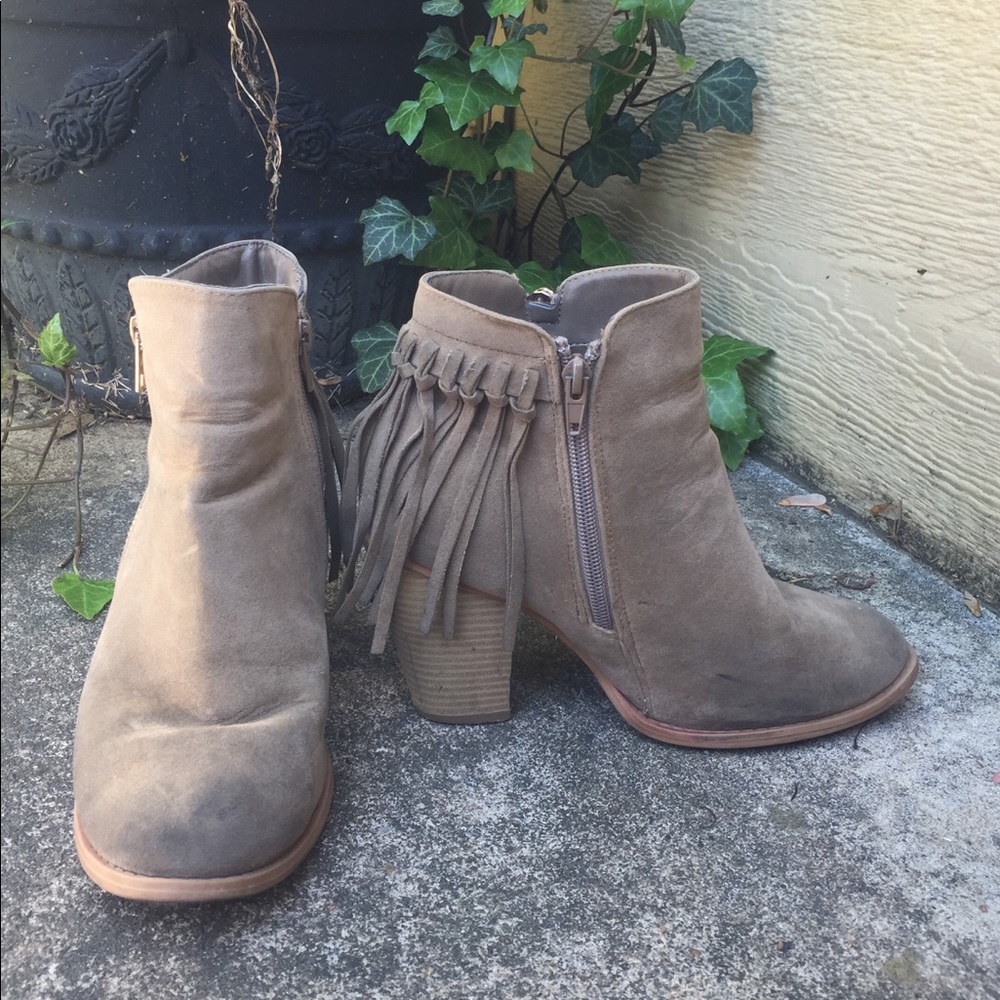 Nude Fringe Booties